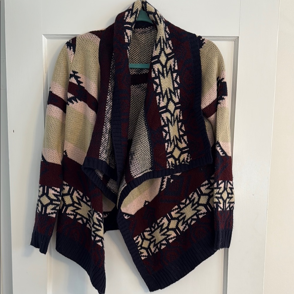 Patterned Open Front Cardigan Sweater